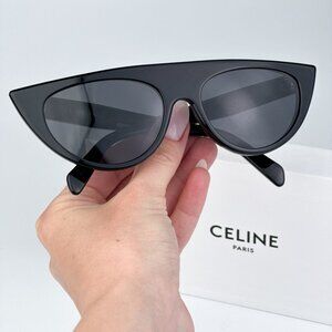 Celine CL40228I 01A BRAND NEW Sunglasses Shiny Black Smoke Grey Geometric Women